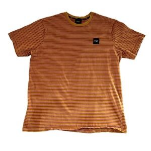 Huf Glen Stripe Gold/Brown T-Shirt 100% Heavyweight Cotton Size XL